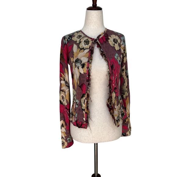MAXMARA Women's Multicolor Floral Silk Cardigan Size S - Picture 1 of 8